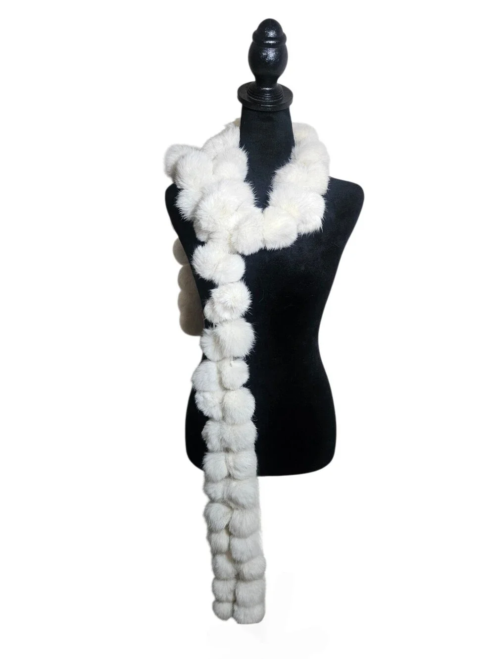 Women's White Rabbit  Pom Pom Fur Scarf One Size